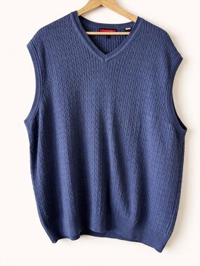 Austin Reed Blue Cable Knit Sweater Vest XXL Cotton V Neck